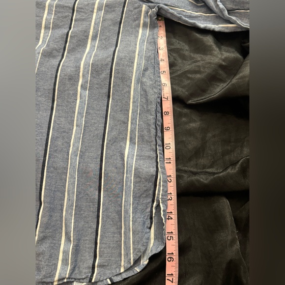 LOFT Blue White Stripe Cotton Long Sleeve Henley Tunic Top Shirt Size M - Picture 6 of 7